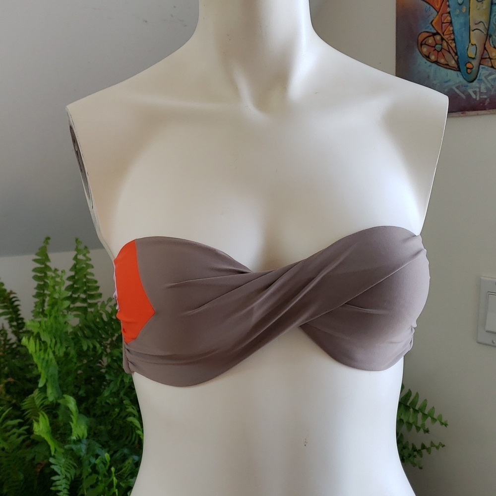 L*Space Color Blocked Neo Bandeau Bikini Top Taupe - Picture 4 of 10